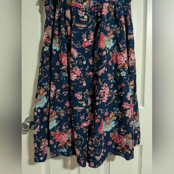 Denim & Supply Ralph Lauren XL Floral Dress Button Up Short Sleeve V Neck Blue - Picture 6 of 10